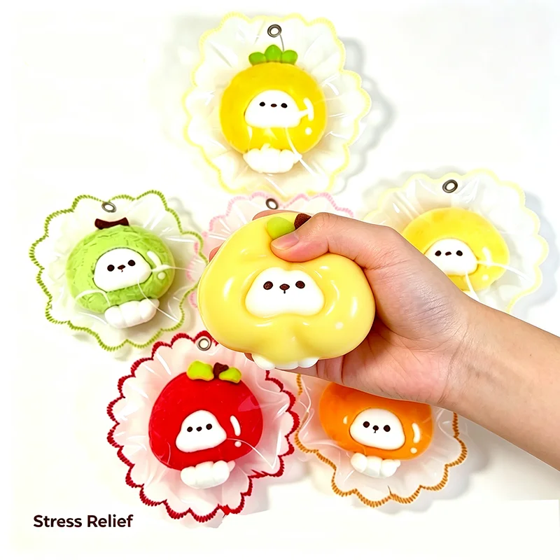 Fruit Series Slow Rising Soft Rebound Fidget Toys with Keyring Food Grade Silicone Sensory Stress Relief Bag Charm for Adults