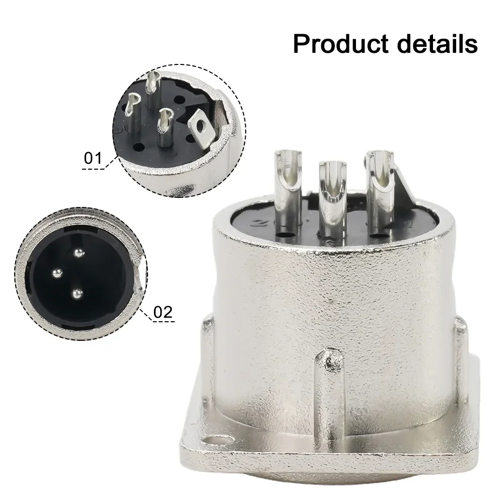 XLR Macho e Fêmea Panel Mount Chassis Plug Jack Tomada Conector, Microfone, Terminal de cabo MIC, Metal Habitação, Prata, 3 Pinos, 1Pc