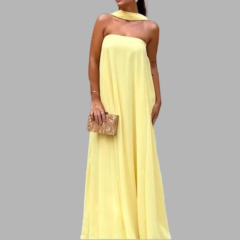 

2025 Summer New Elegant Women's Patchwork Bustier Flared Party Dress