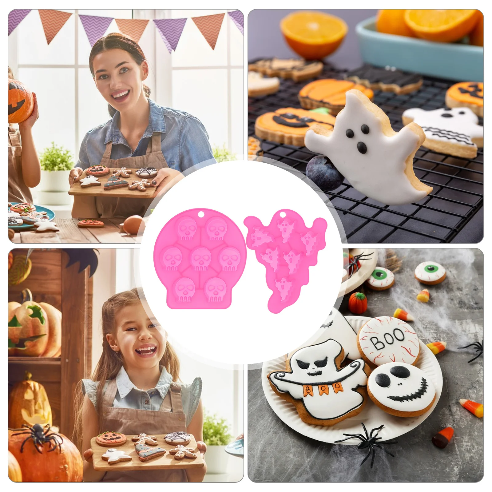 

2Pcs Halloween Cake Mold Silicone Baking Mould Creative Design Easy Clean Baking Tool Home Bakery Use Halloween Cake Mold