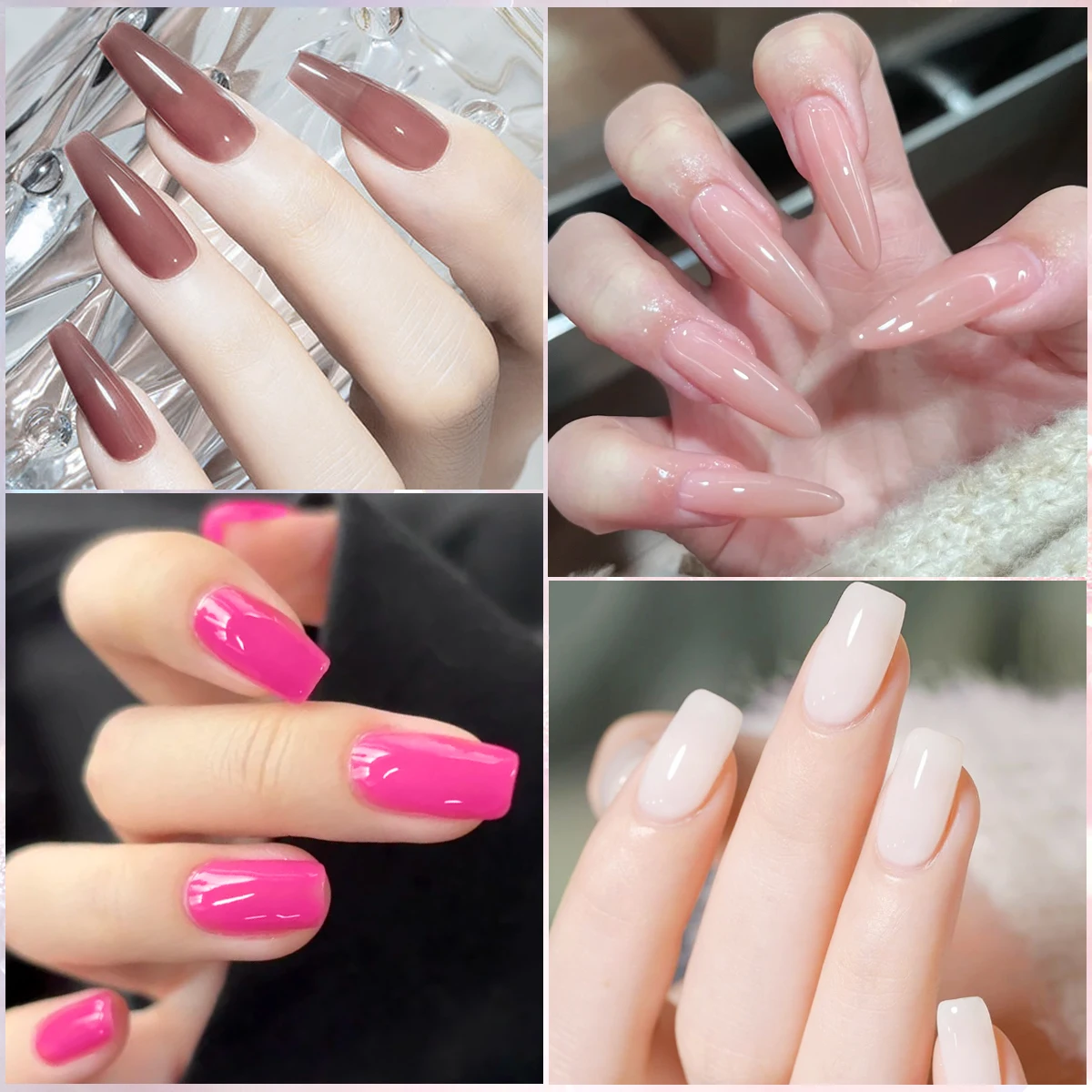 Ensemble de 6 pièces de vernis à ongles gel nu, semi permanent, comprend un couche de finition, un couche de finition mate et une couche de base.