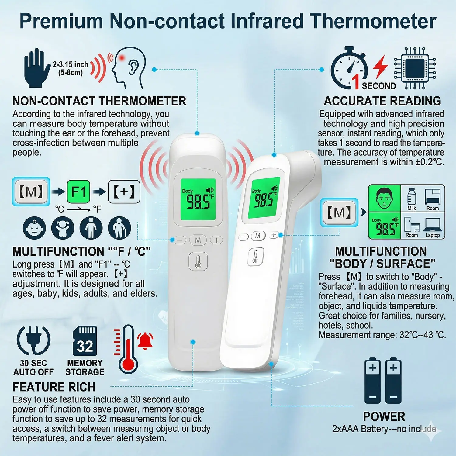 Medical Digital Non-Contact Thermometer Infrared Thermometer Forehead Termometro Body Fever For Baby/Adult Temperature
