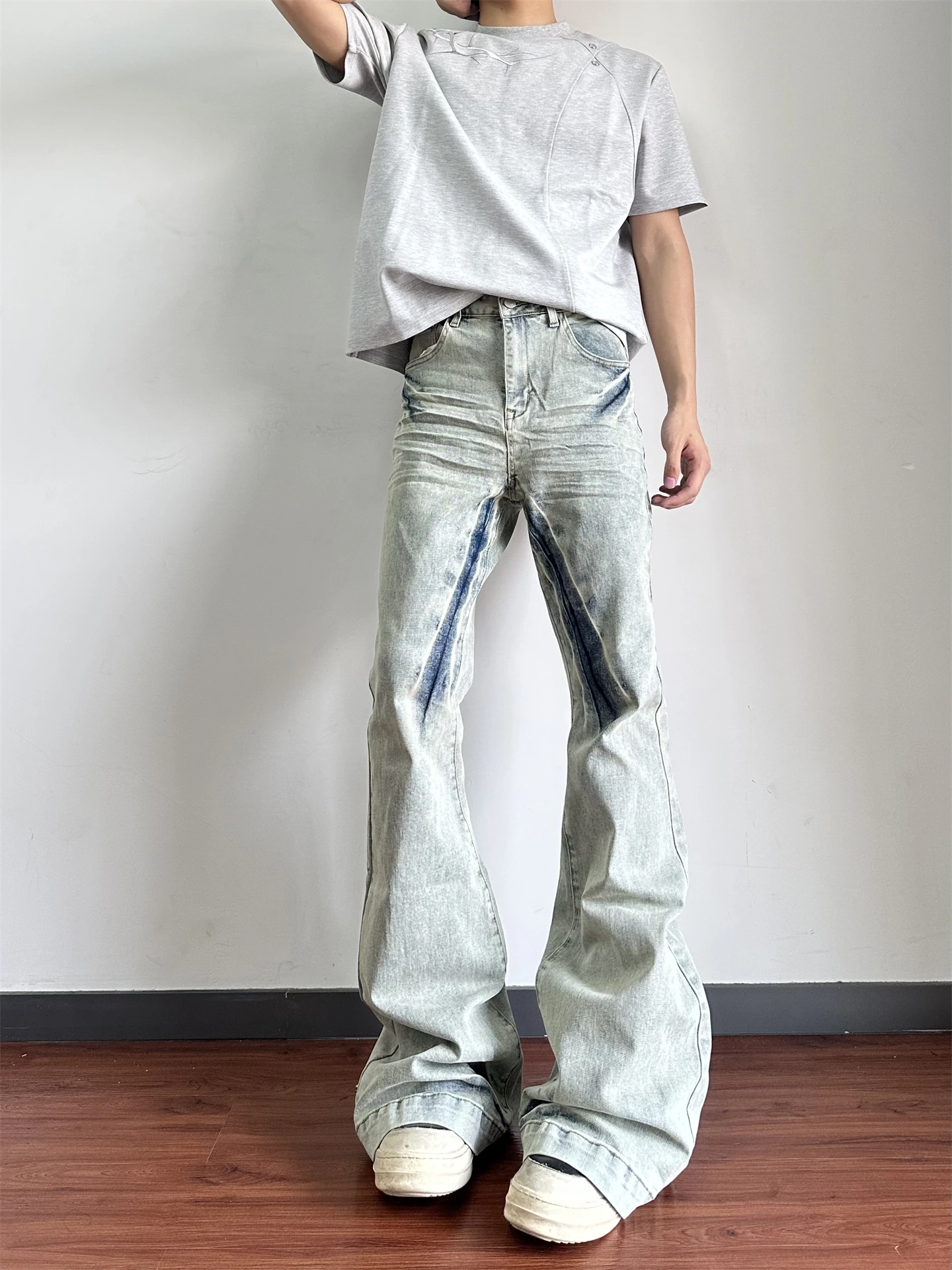 Washed Gradient Men's Jeans Casual Loose Straight Leg Jeans American High Street Style Autumn Fashion Urban Youth Leisure Pants