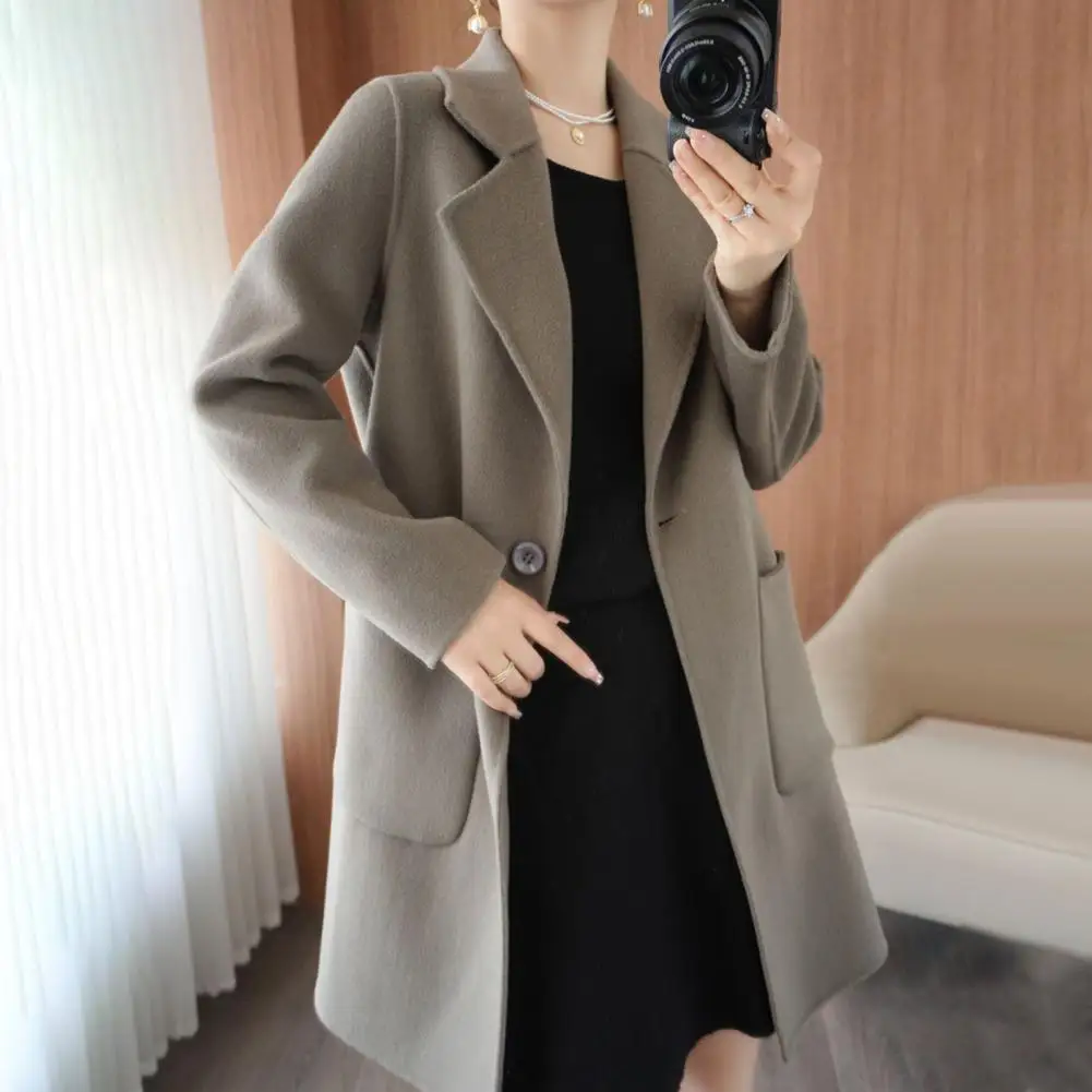 

Women Coat Stylish Women's Woolen Coat with Lapel Dual Pockets Plus Size Loose Fit Jacket for Commuting Dating Winter Fashion