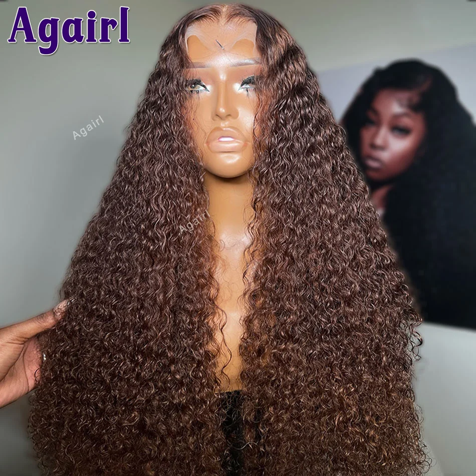 Chocolate Brown Water Wave Lace Frontal Human Hair Wigs For Women Transparent 5x5 6X4 Lace Closure Wig 200% Density Pre Plucked