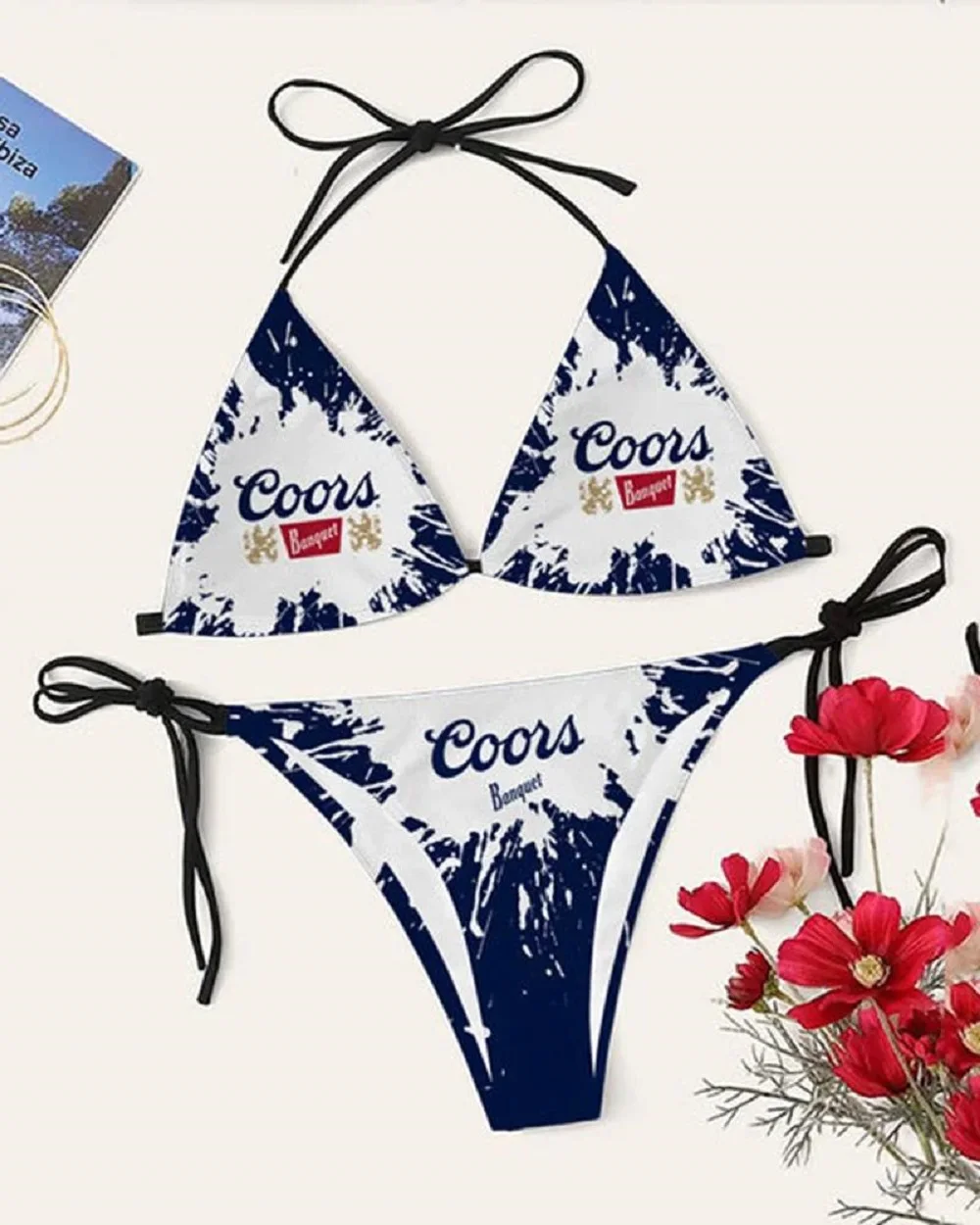 

2026 Women's Print Bikini Set 2 Piece Swimsuit Sexy Lace-up Halter Backless Triangle Top Bottom Beach Vacation Bathing Suit