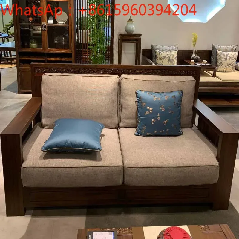 New Chinese Solid Wood Sofa Modern Chinese Simple Fabric Sofa Combination Villa Model House Zen Hotel Furniture