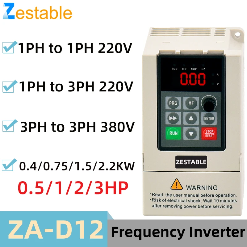 

Variable Frequency Drive 0.4/0.75/1.5/2.2KW 0.5/1/2/3HP VFD Converter Motor Speed Vector Control ZA-D12 Inverter