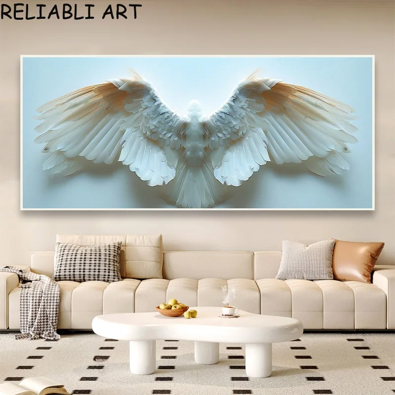 Nordic Style Angel White Feather Posters and Prints Canvas Painting Wall Art Pictures for Living Room Home Decor No Frame