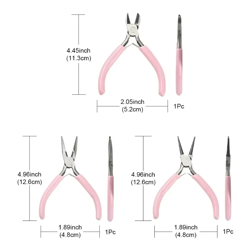 3pcs/set Cute Pink Handle Anti-slip Jewelry Pliers Splicing Fixing Tools Kit DIY Jewelry Making Needlework Equipment