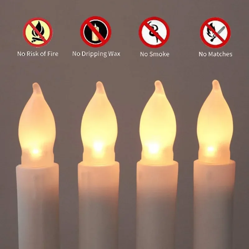 1/12PCS LED Flameless Candles Long Handled Battery Candle Flameless Pointed Candle Lamps Flickering Party Light Table Decoration