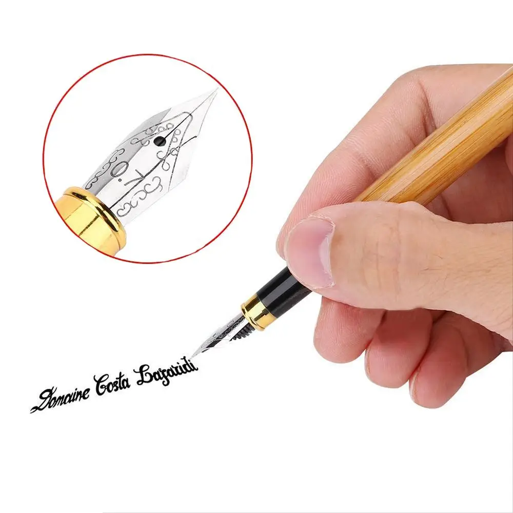 0.7mm-2.9mm Retro Fine Nib Writing Chisel-pointed Broad Stub Stationery Bamboo Fountain Pens