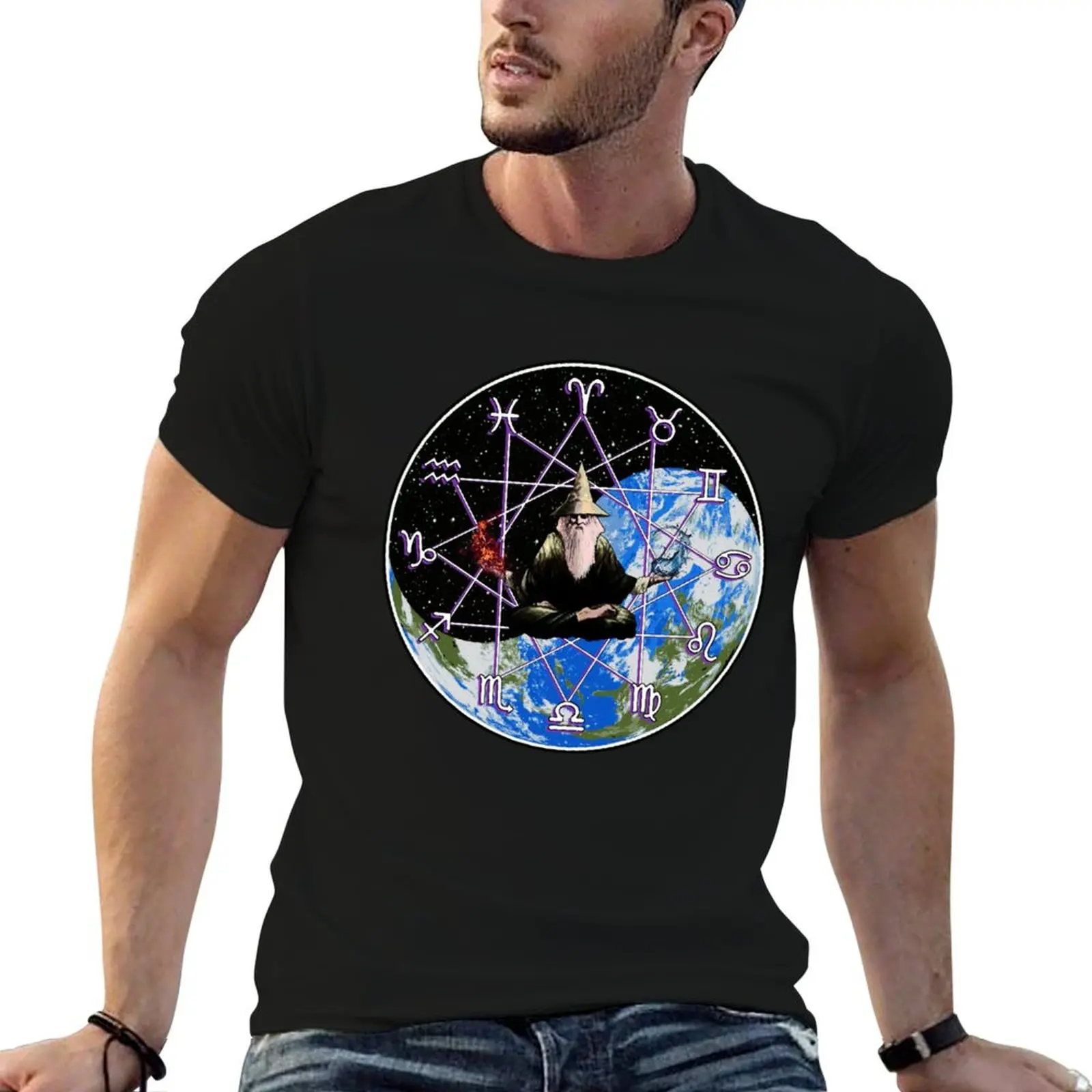 

Zodiac Wizard: Earth and Space Yin Yang - Occult Astrology Design T-Shirt t shirts for man graphic vintage T-Shirt