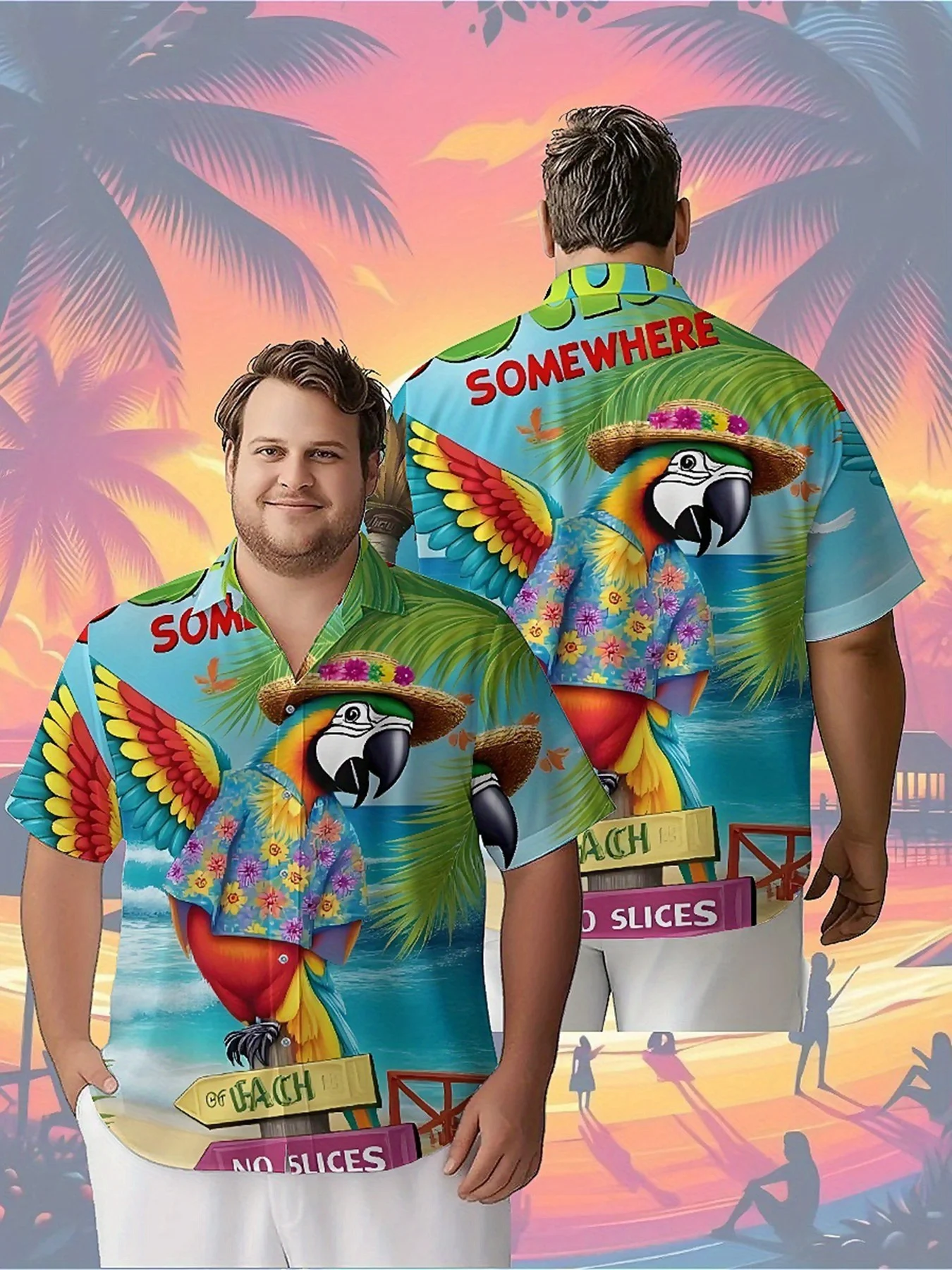 Men's Plus Size Hawaiian Shirts Tropical Beach Vacation Style Colorful Parrot Pattern,Unisex Baggy Aloha Shirts,summer Clothing