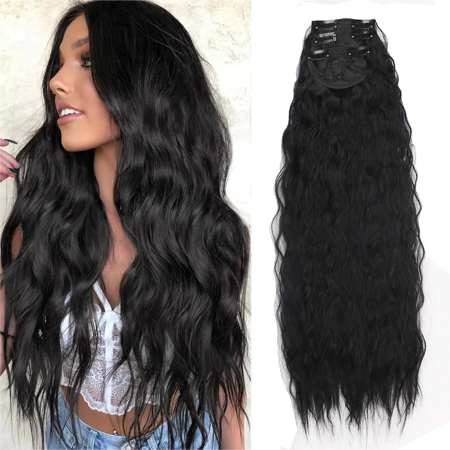 

Clip in Synthetic Hair Extensions Long Wavy 3PCS Thick Hairpieces Curly Women's Hair Extension