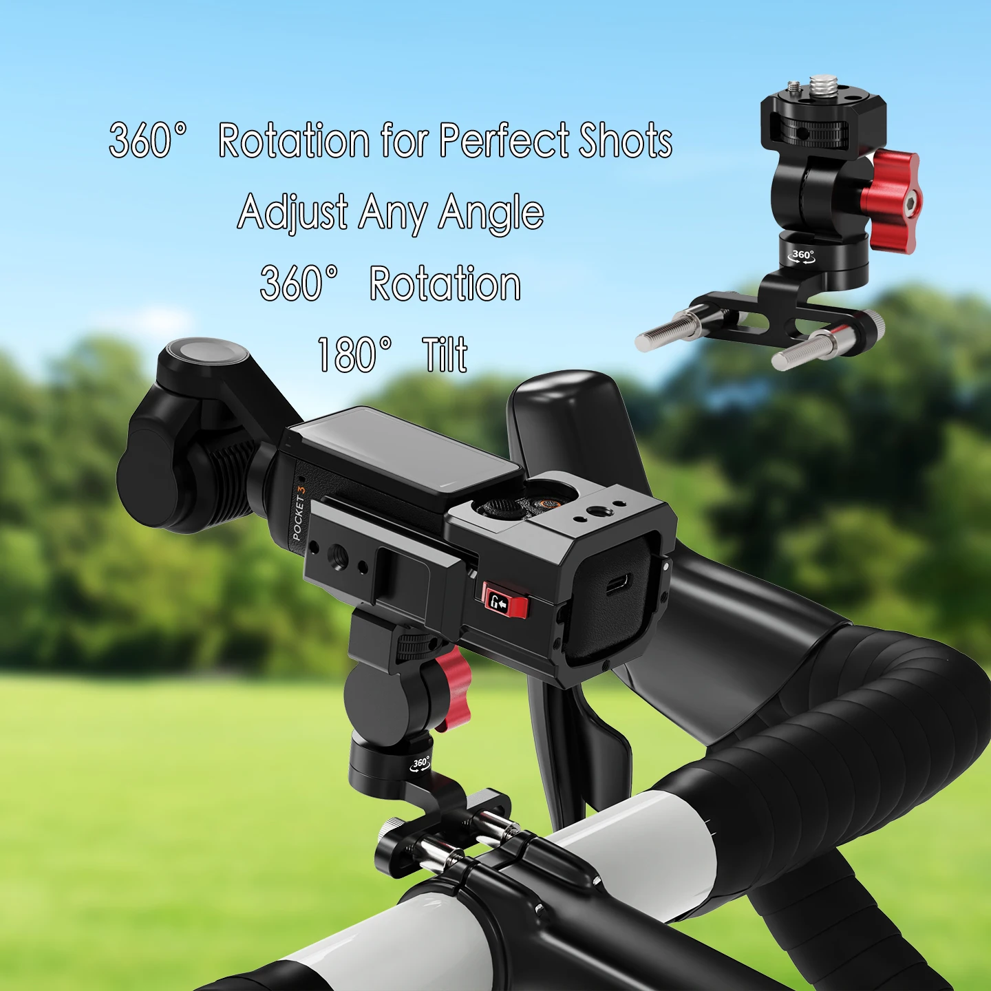 الألومنيوم جذع دراجة جبل المقود منصب الكاميرا 1/4 "ل GoPro DJI Insta360 Action5pro حامل هاتف الدراجات الجبهة حامل مصباح