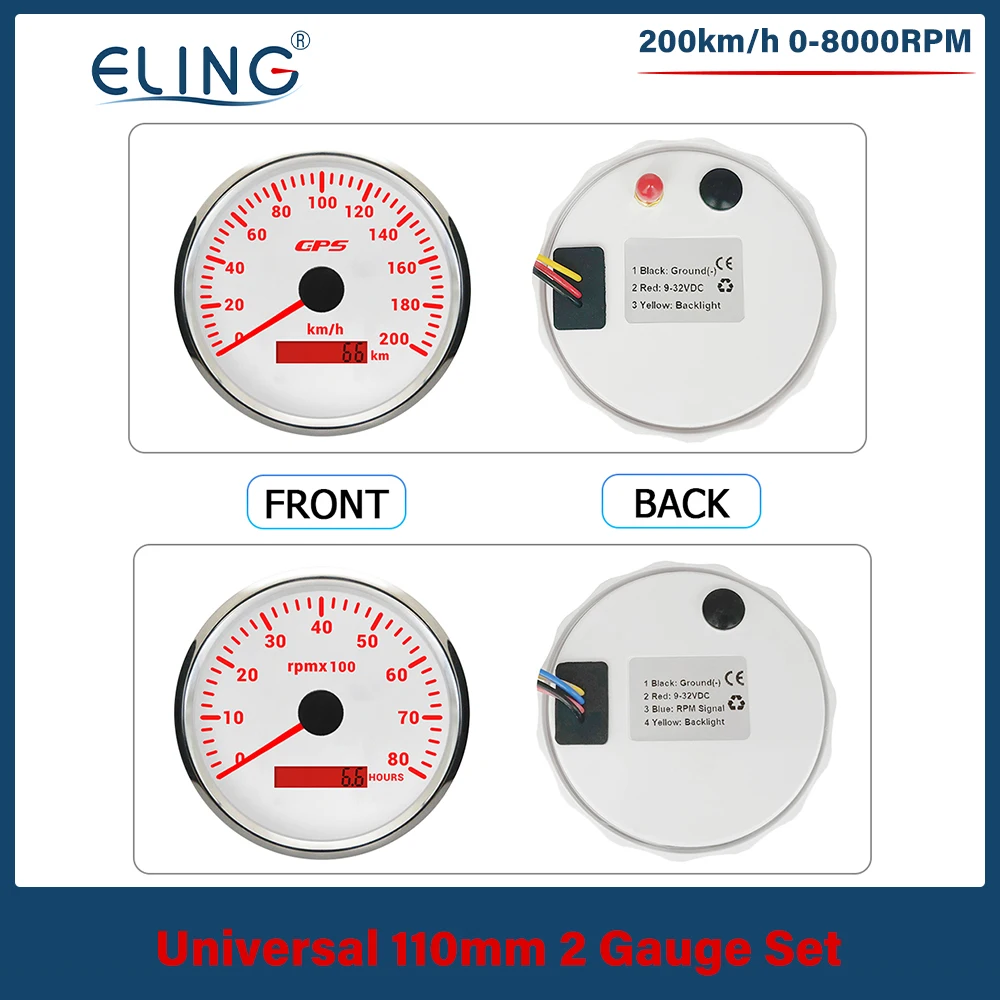 

ELING 110mm 2 Gauge Set GPS Speedometer 0-160MPH 8000RPM Tachometer with 7 Colors Backlight 12V 24V for Auto Truck RV