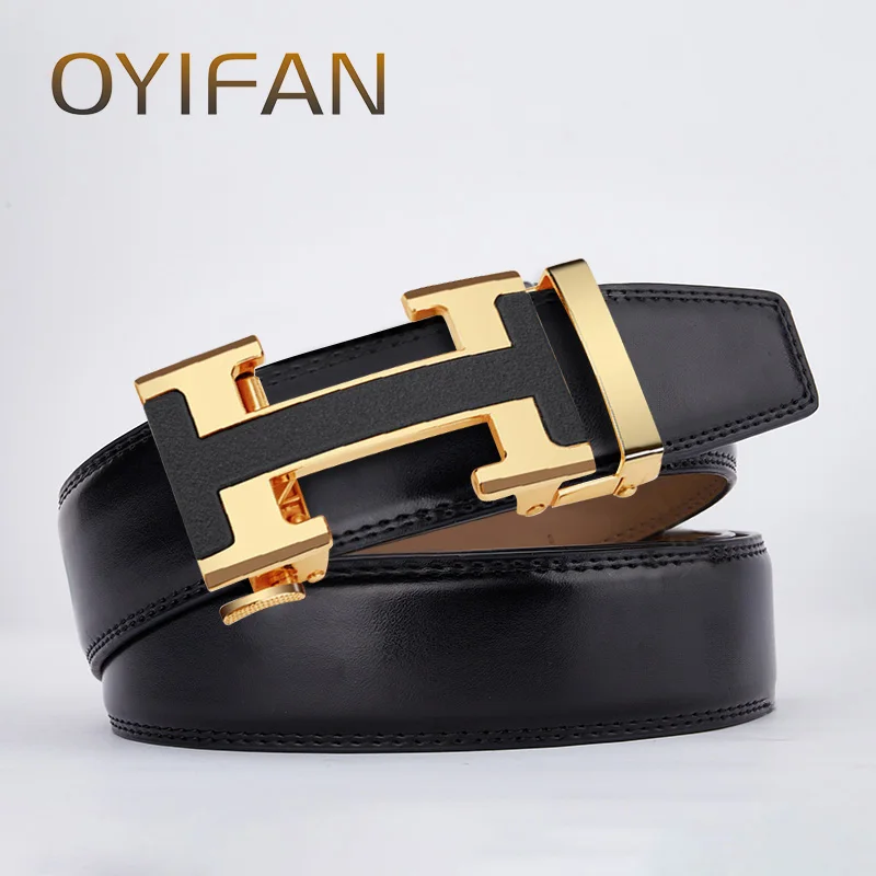 Mens Leather Belt Black Color Automatic Belts Leisure Fashion Ratchet Belts for Men Pants Waistband Genuine leather belt for men