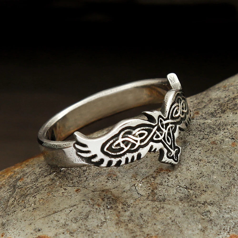 Nordic Viking Small Crow Ring Punk Stainless Steel Vintage Simple Celtic Knot Ring Unisex Amulet Jewelry Gifts Dropshipping