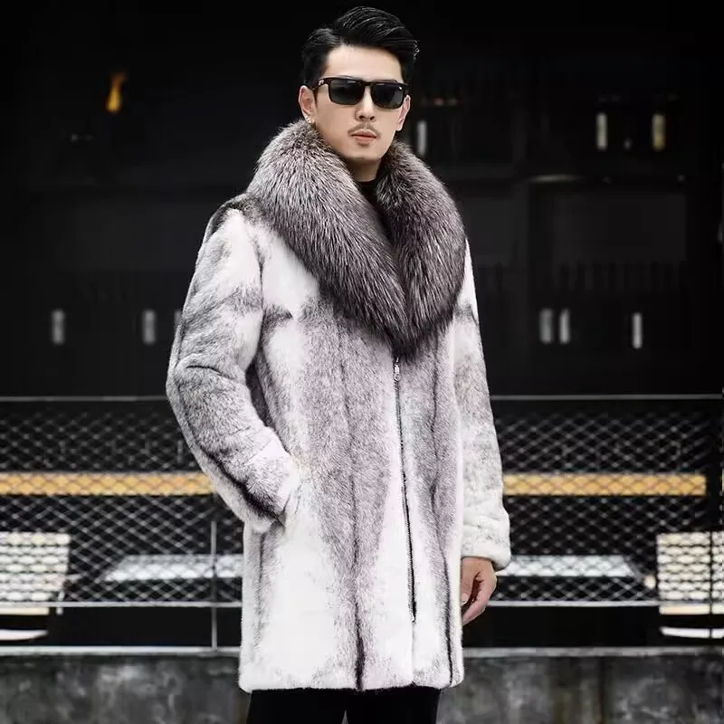 Men Turn Down Collar Faux Fur Cardigan Coat Thick Warm Fur Jackets Outerwear Spliced Pockets High Street Loose Autumn 2025