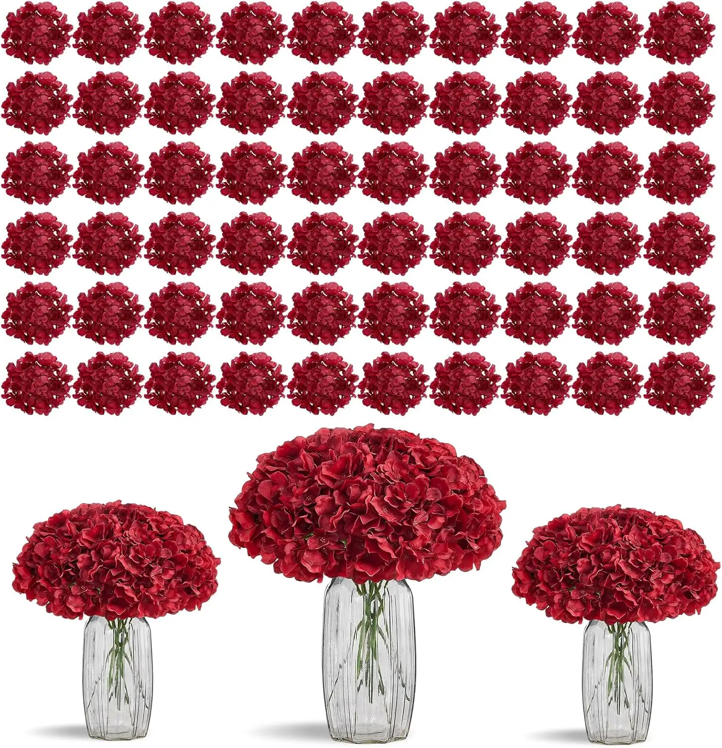 

80pcs Burgundy Hydrangea Artificial Silk Flowers with Stems for DIY Wedding Centerpiece Baby Shower Home Party Decor