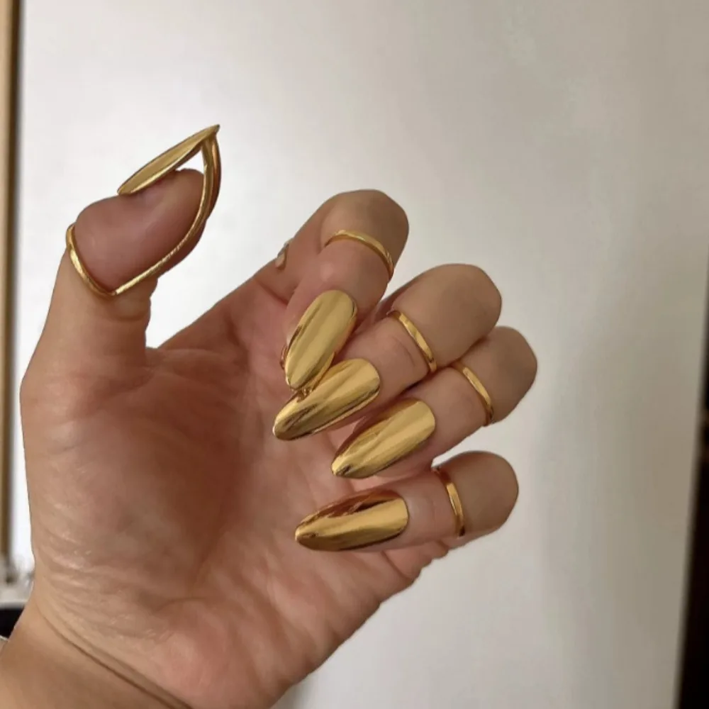 5Pcs/Set Reusable Punk Metal Nail Covers Ring Wearing Manicure Exaggerated Hip-hop Personality Finger Ring Set Jewelry Accessory