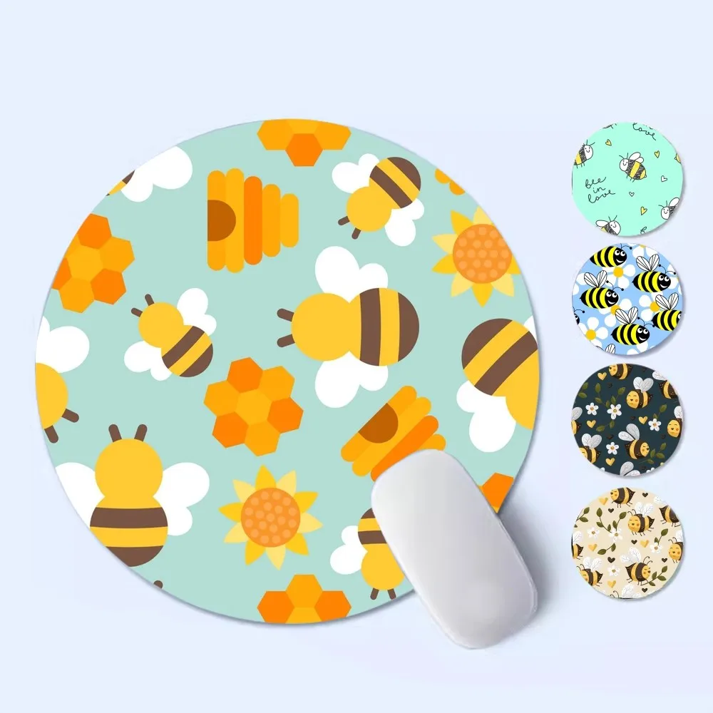 

Cartoon bee and flowers Mousepad 20x20cm Round Desktop Desk Mat Gaming Accessories Students Writing Pad Mouse Pad for Desk Pad