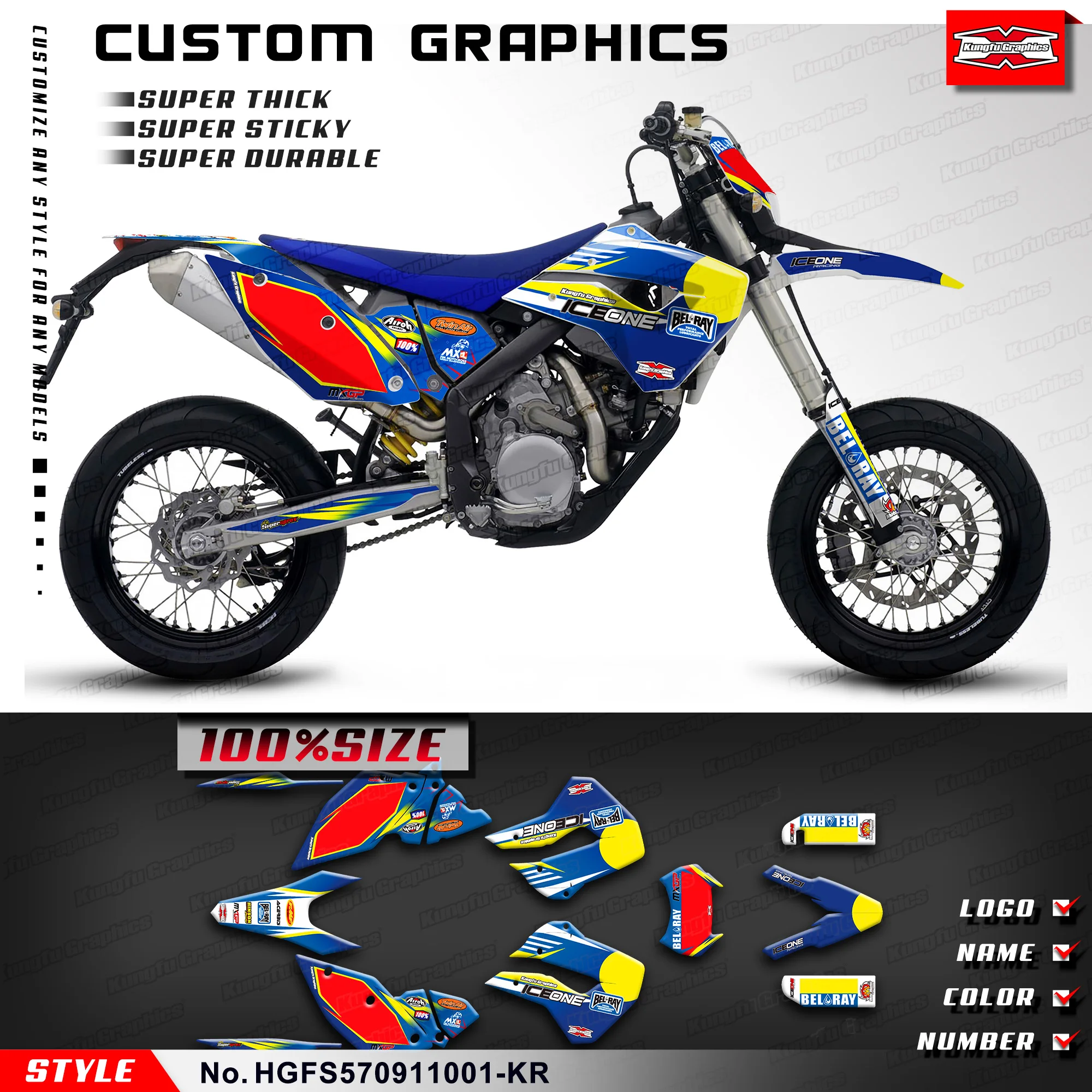 

KUNGFU GRAPHICS Decals Stickers Glossy Laminate for Husaberg FS 570 2009 2010 2011, HGFS570911001-KR