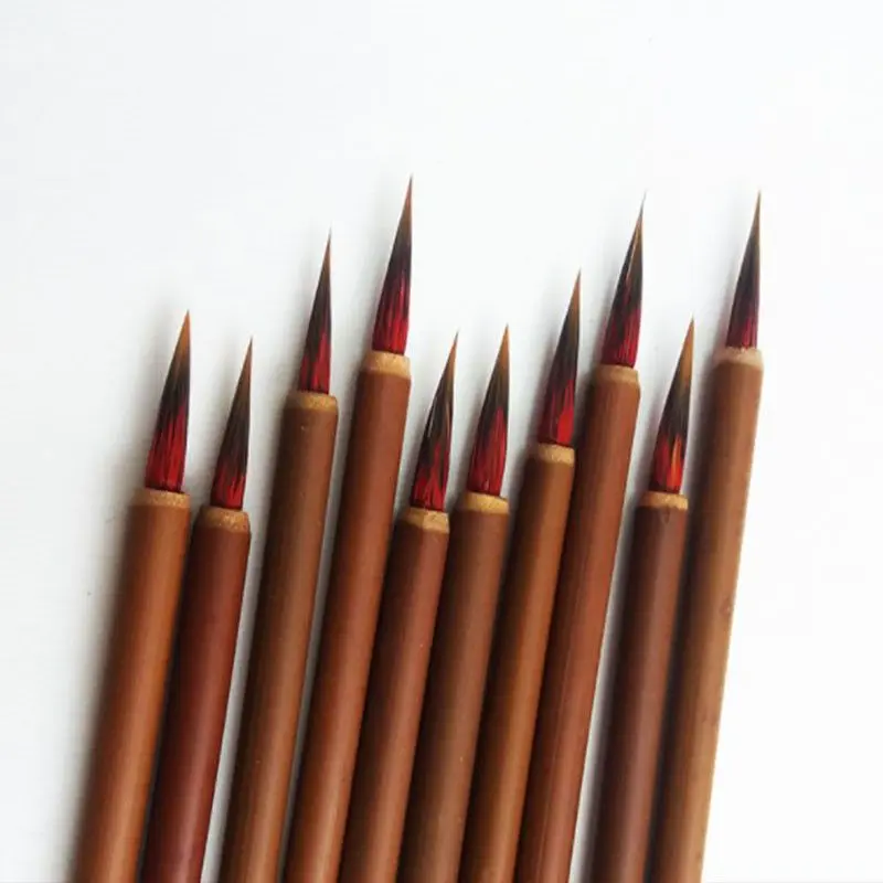 10 PCS Professional Calligraphic Brush Red Hair Small Regular Script Writing Brush Bamboo Handle Weasel Hair Xiaokai Chinese Pen