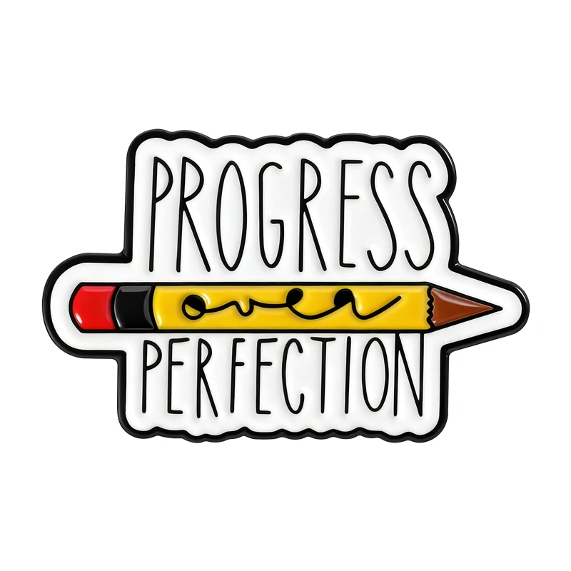 Pencil Letter Progress Perfection Brooch Enamel Pins Inspire Encourage Teacher Quote Brooches Lapel Badge Teacher's Day Gifts