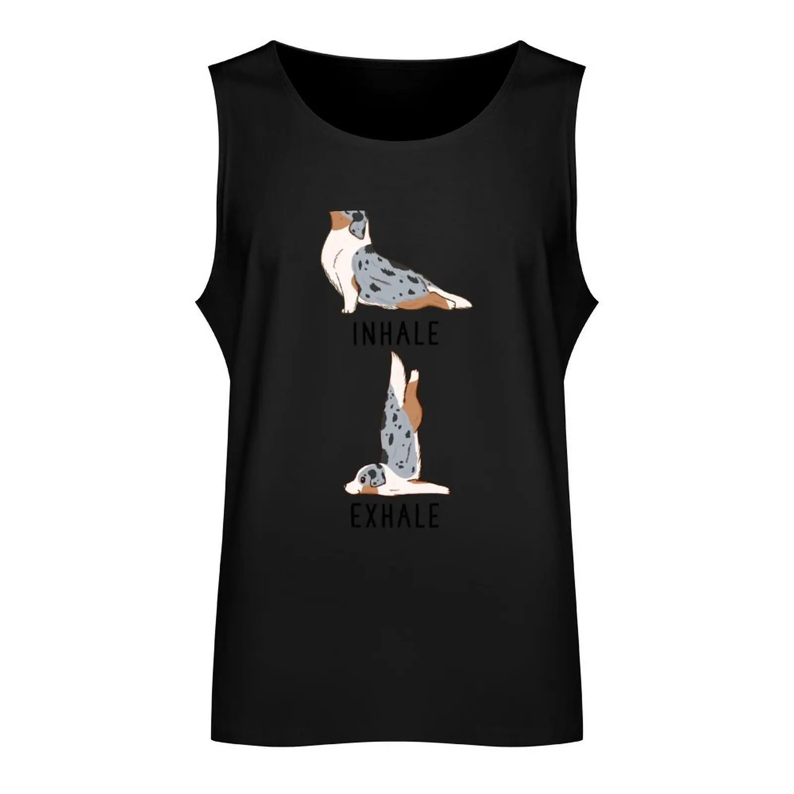 Inhale Exhale Australian Shepherd Yoga Tank Top fitness sleeveless tshirts for men