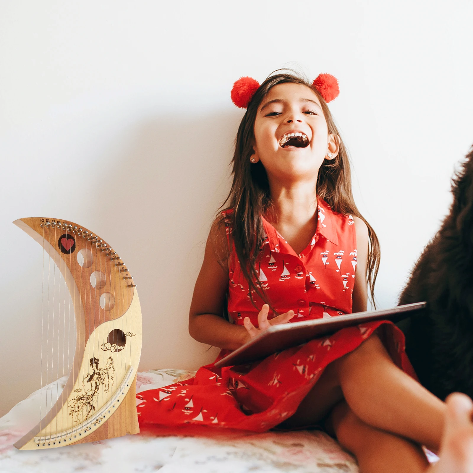 

1Set 19 String Lyre Harp Wooden Body Handheld String Instrument Portable Lightweight Warm Tone Perfect for Beginners Kids