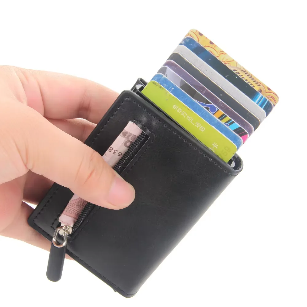 Pop Up Credit Card Holder Wallets Men Slim Rfid Blocking CardHolder Wallet for Men Card Money Bag Purse PU Leather Short Wallets — zdjęcie 3