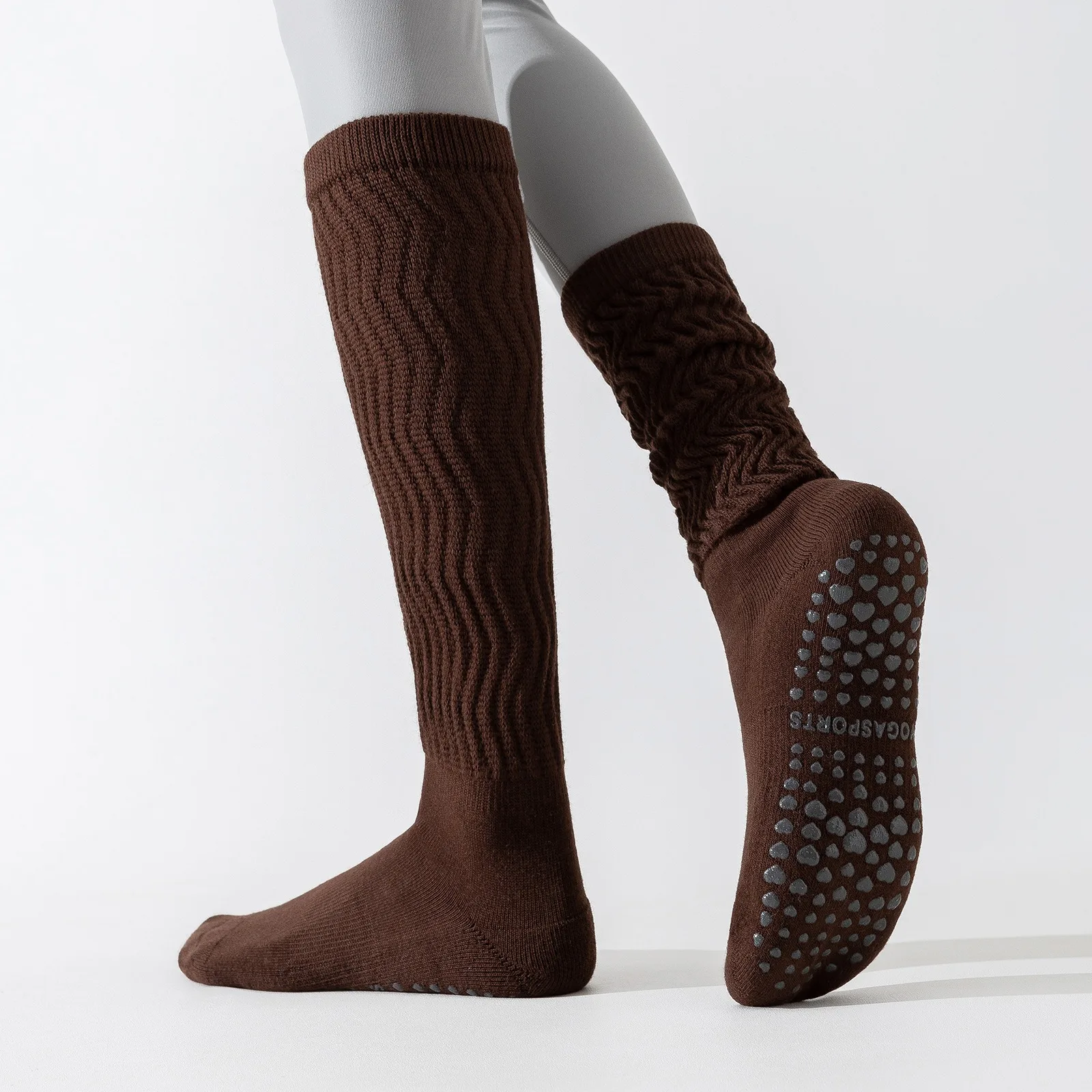Women Textured Knit Knee High Slouch Yoga Socks Non Slip Pilates Socks Cotton Anti-skid Socks for Pregnant Home Workout