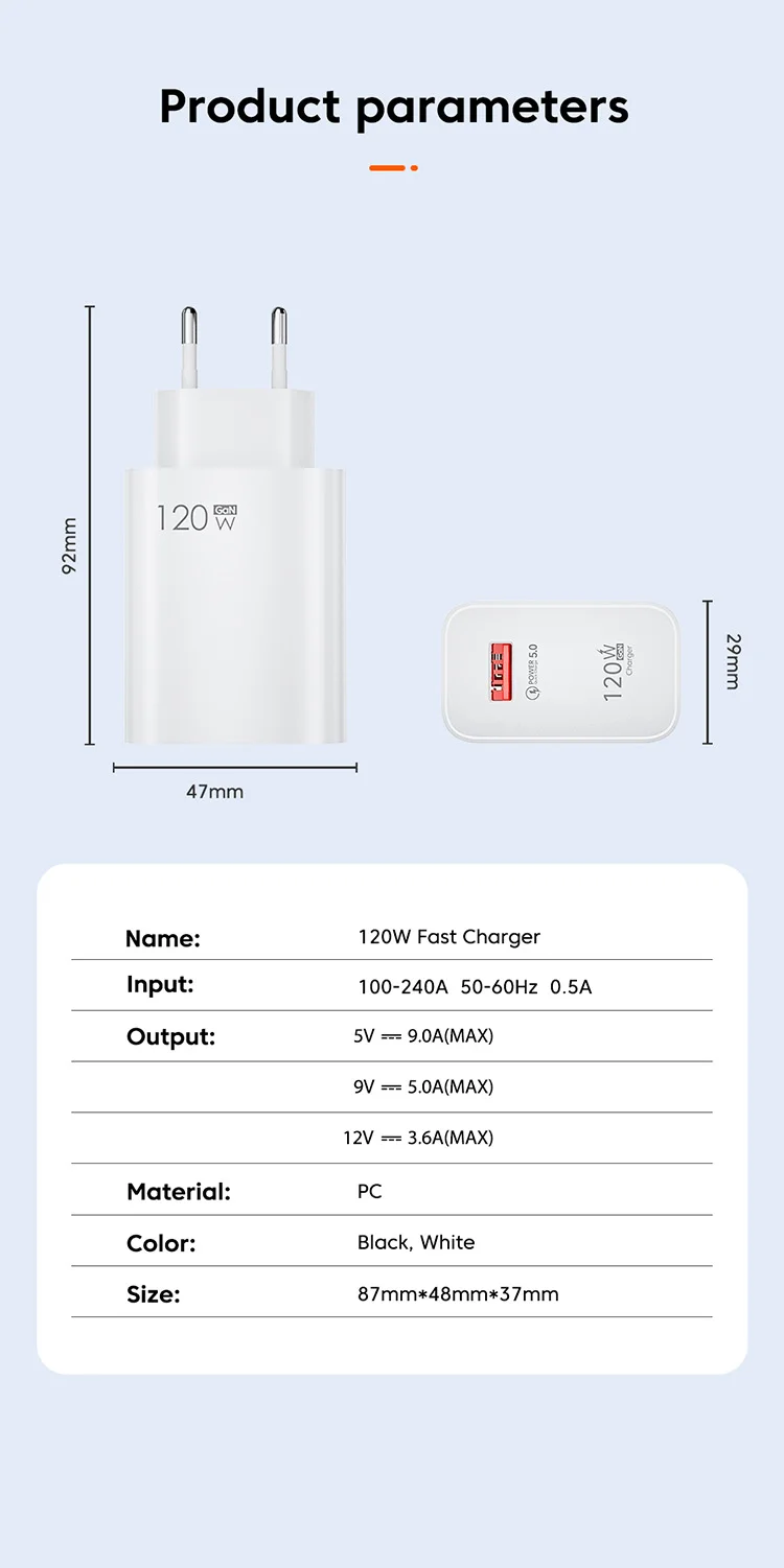 Olaf 120W USB Charger Fast Charging Power Adapter QC 5.0 Fast Charge For iPhone 13 Pro 11 12 Xiaomi Samsung 6A USB Type C Cable