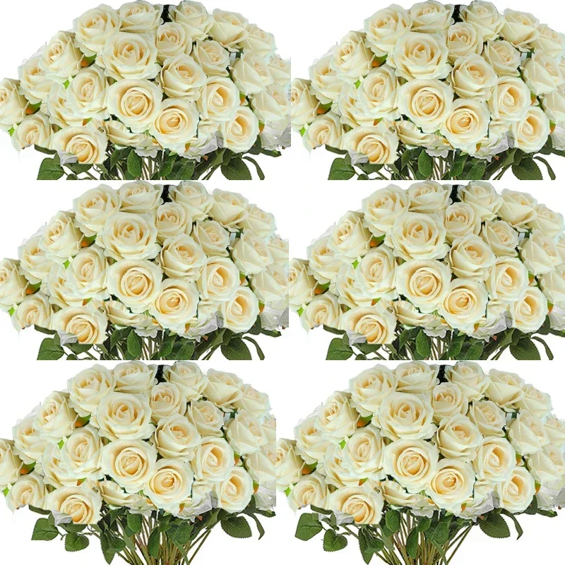 100 Pieces Artificial Roses Flowers Fake Silk Roses Bouquet for Table Centerpiece Vases Wedding Party Decor image 3