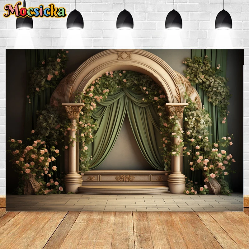 Mocsicka-Vintage Palace Arch Backdrop, Fotografia, Arte Maternidade, Retrato, Decoração do casamento, Studio Photo Background, Banner, Adulto