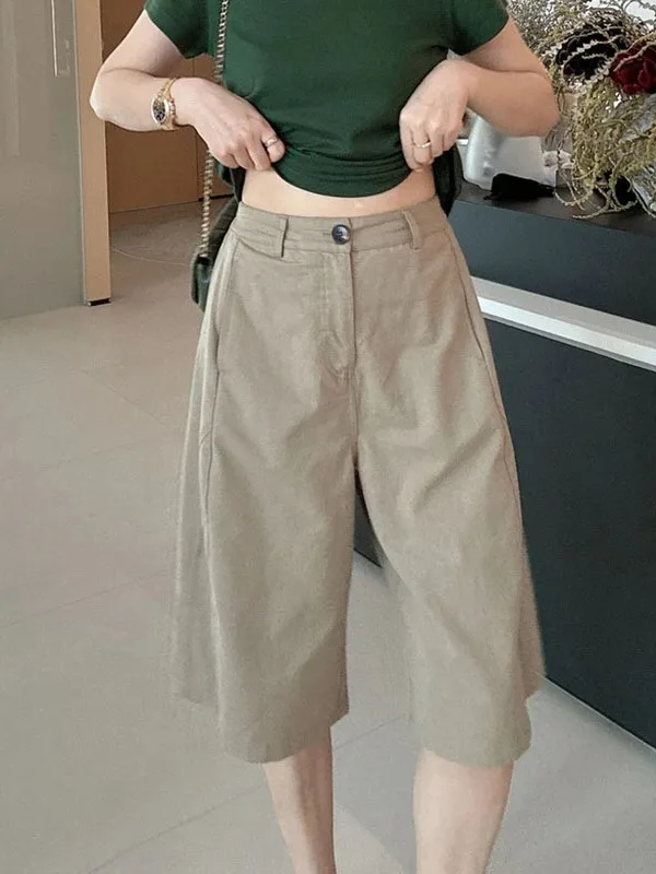 

Loose Fit American Retro Tailored Summer Workwear Shorts High Waist Wide Leg Pants Five-Point Casual Trousers for Women