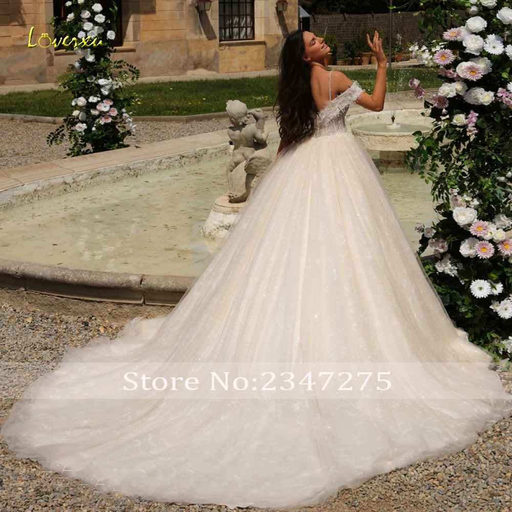 Loverxu Ball Gown Illusion Wedding Dresses Sweetheart Off The Shoulder Vestido De Novia Lace Appliques Custom Made Bridal Gown