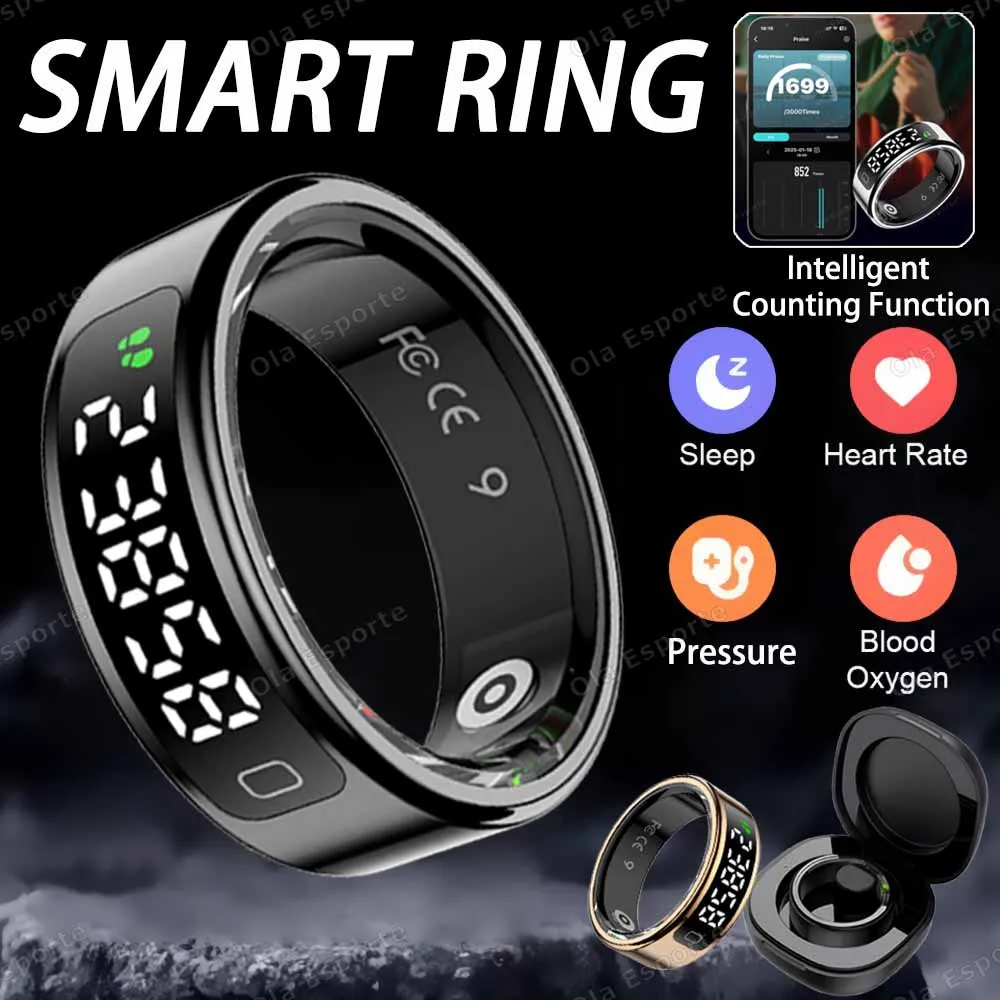 

New R11 Smart Ring Men Women LED Display Screen Heart Rate Blood Oxygen Monitoring Likes Count Waterproof Multi Sports Smartring