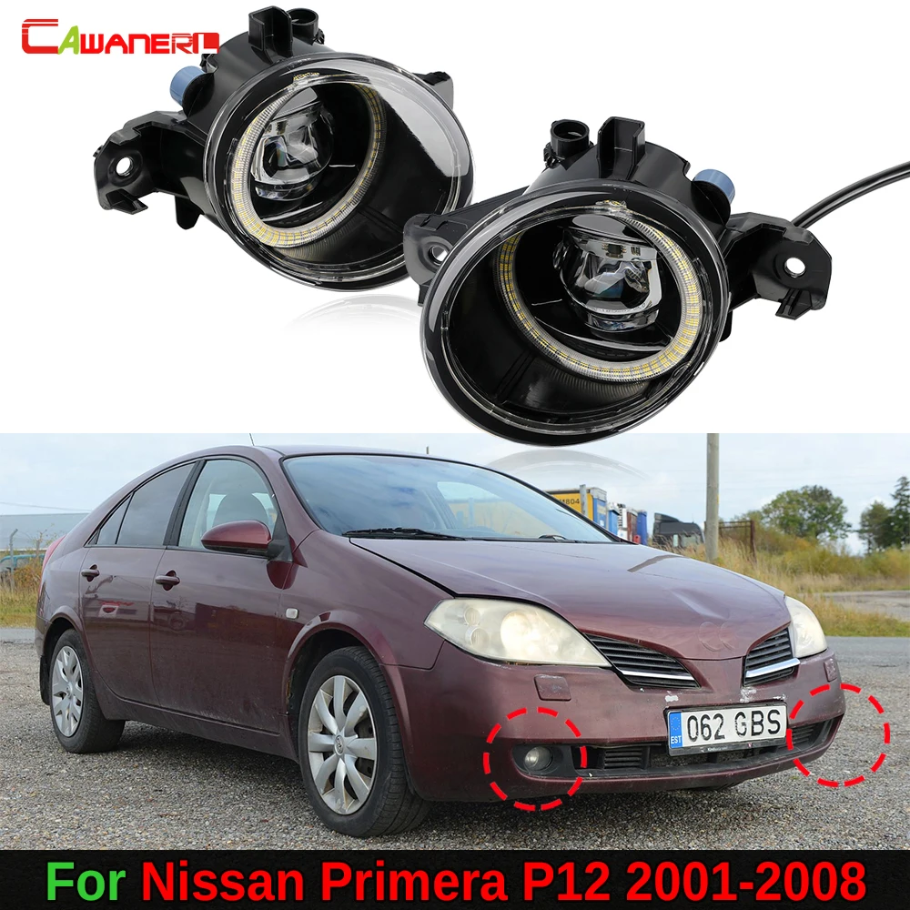 2 Pcs 30W Car LED Fog Light + Angel Eye Daylight DRL 6000LM For Nissan Primera P12 2001 2002 2003 2004 2005 2006 2007 2008