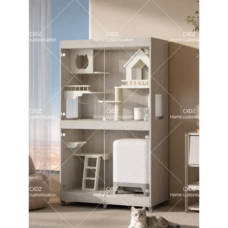 Smart Cat Villa Indoor Cage with Fresh Air System Electric Litter Box Compatible Constant Temperature Control Pet House