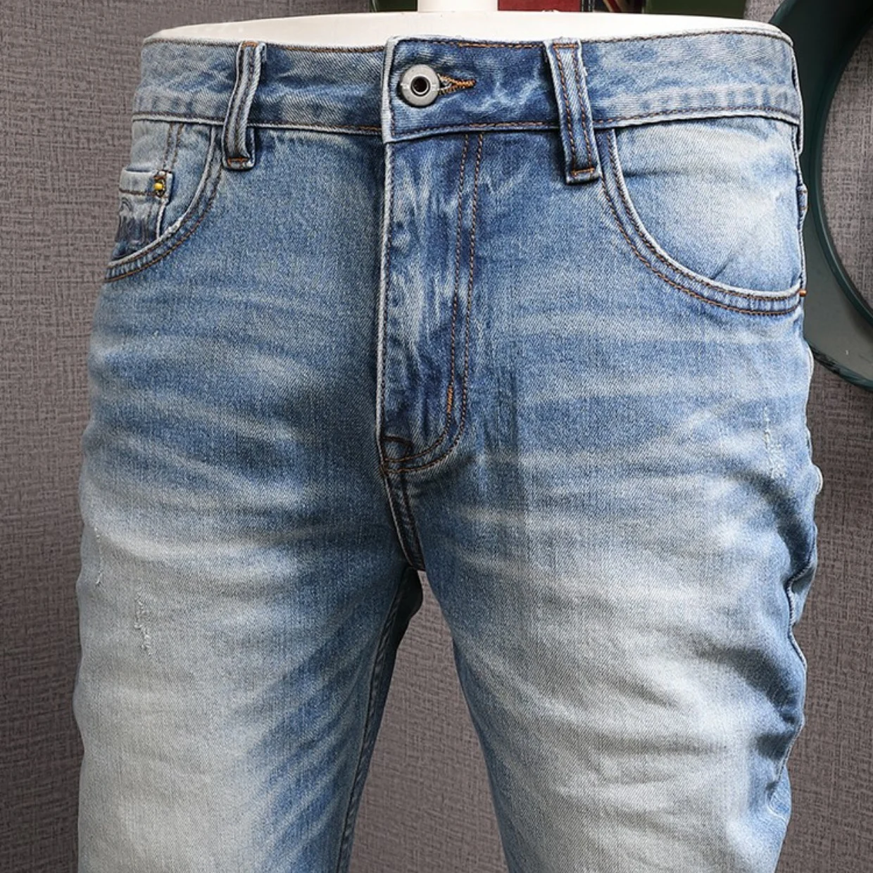 Fashion Designer Men Jeans Retro Blue High Quality Elastic Slim Fit Ripped Jeans Men Trousers Italian Style Vintage Pants Hombre