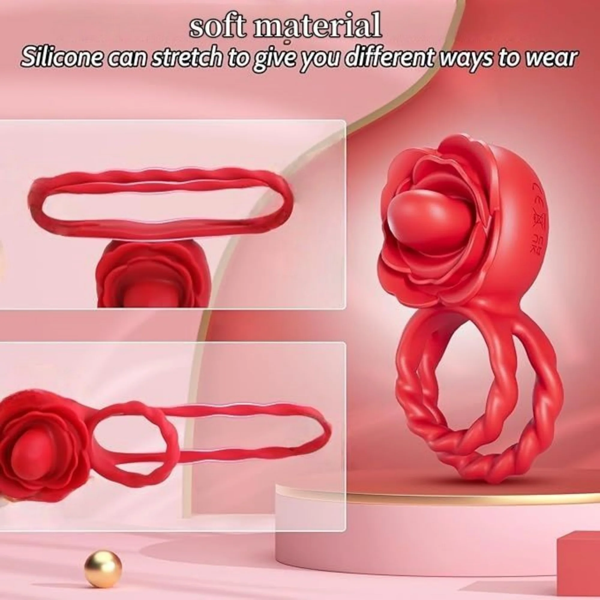Sex Toy Cock Penis Ring Vibrator Adult Rose Toy for Men Women 10 Vibrating 10 Tongue Licking Clitoral Oral Stimulator for Couple view 5