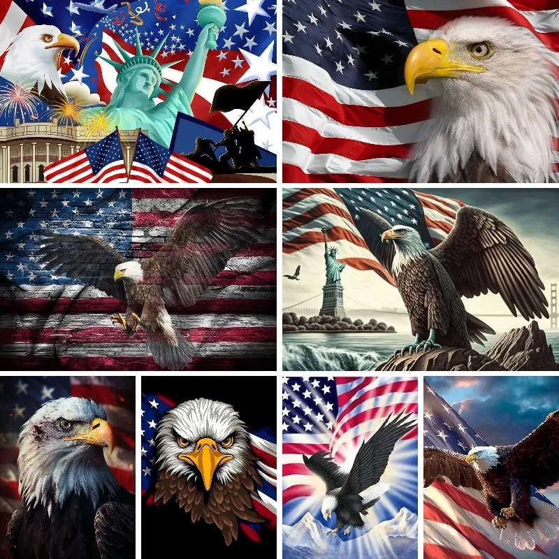 5D American Eagle Sign Full Diamond Art Painting Lady Liberty with Military Flag Cross Stitch Embroidery Picture Home Decor
