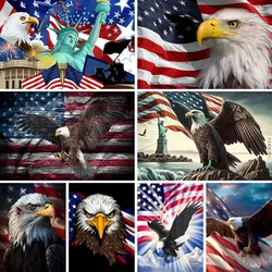 5D American Eagle Sign Full Diamond Art Painting Lady Liberty with Military Flag Cross Stitch Embroidery Picture Home Decor