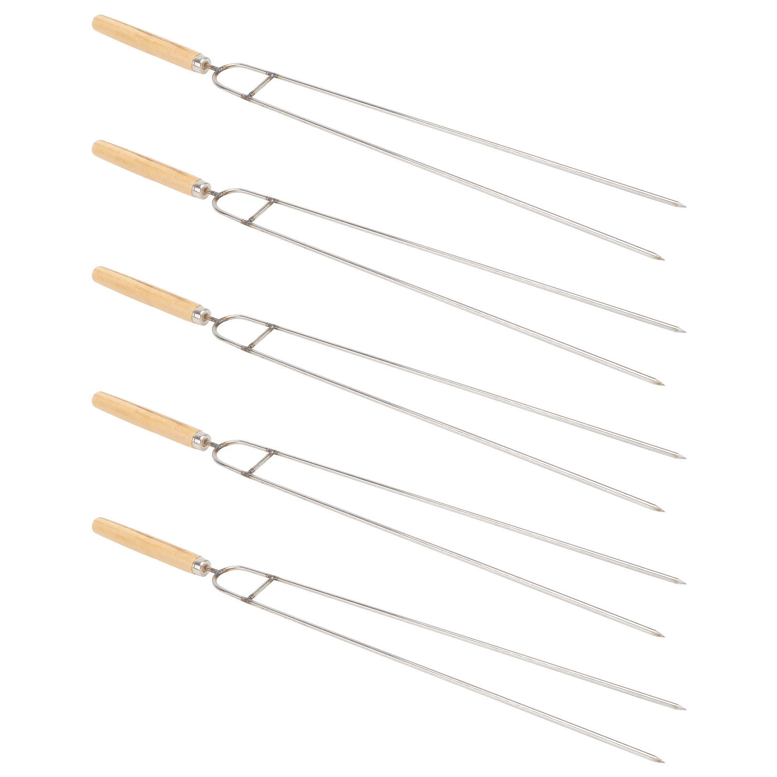 

5pcs Stainless Steel BBQ Skewers Rustproof Wood Handle Barbecue Forks Grilling Chicken Wing Lamb Leg Camping Outdoor Cooking