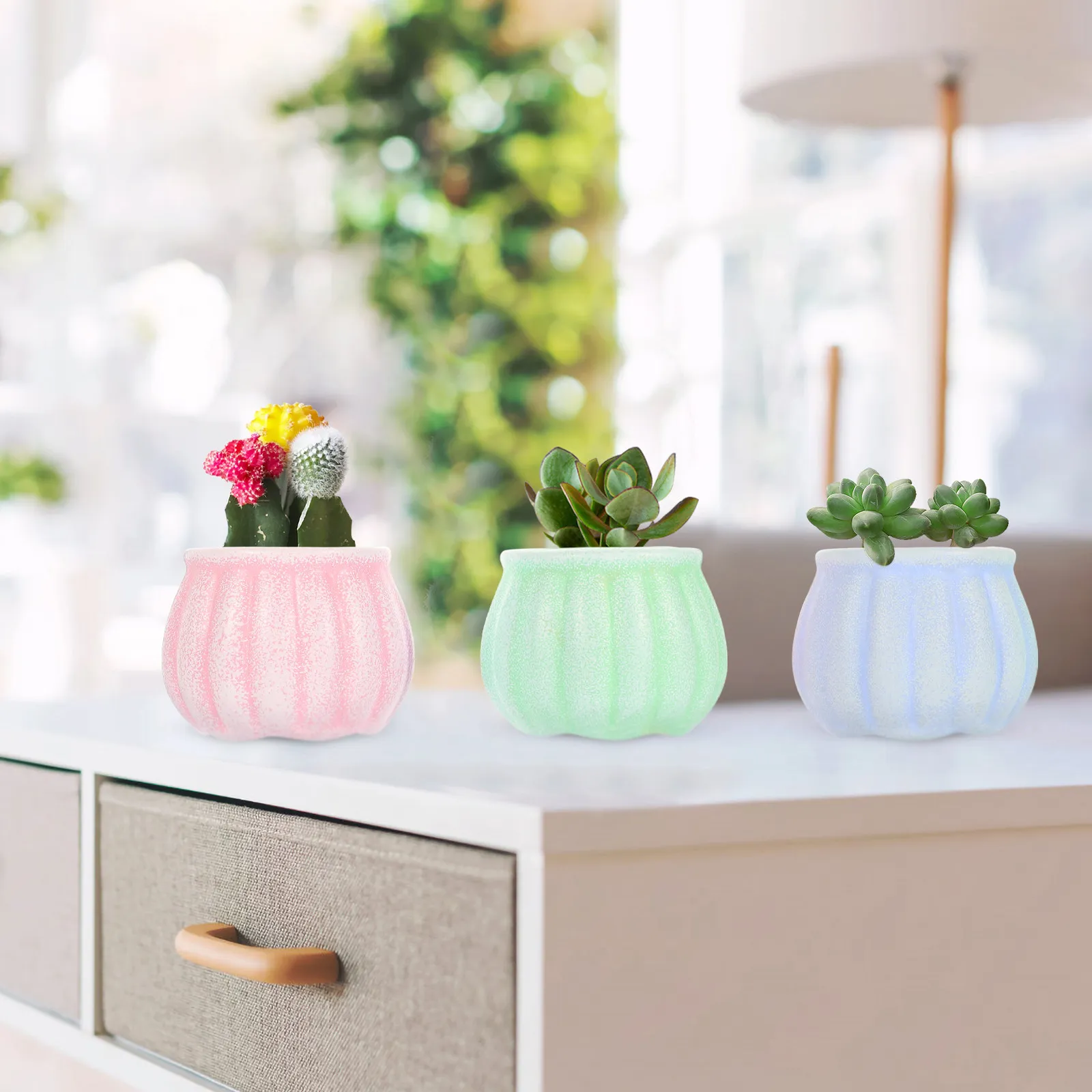 

Набор из 3 керамических горшков для суккулентов, многофункциональные кашпо для цветов, настольные мини-горшки в форме тыквы для дома и офиса, декор для стола