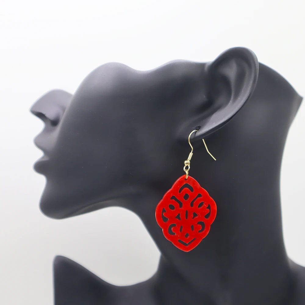 أقراط أكريليك مجوفة ، على الطراز الصيني القديم ، تصميم حصري ، أعمال يدوية أصلية ، حمراء ، تناسب كل شيء ، الموضة #4