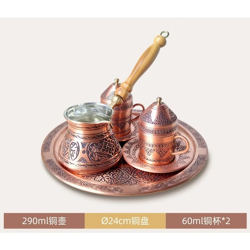 Pure Copper Turkish Coffee Pot, Wooden Handle, Silver Hand-Brewed, Open Flame & Electric Ceramic Stove